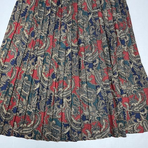 Vintage Jeffrey and Dara Midi Pleated Paisley Skirt Size 9/10 Green Red Pull On - Picture 8 of 8